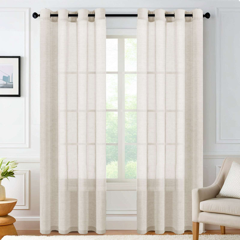 Linen Blended Textured Semi-Sheer Grommet Curtains - 37"/52" Widths Semi-Private & Light-Filtering Linen-Style Panels for Bedroom 