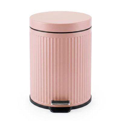 Poubelle de salle de bain, 5 L/1,3 gal, ronde, avec couvercle à fermeture douce | Ouverture du pied, bac intérieur amovible, acier inoxydable brossé, pour bureau, chambre, toilettes, salon - Rose