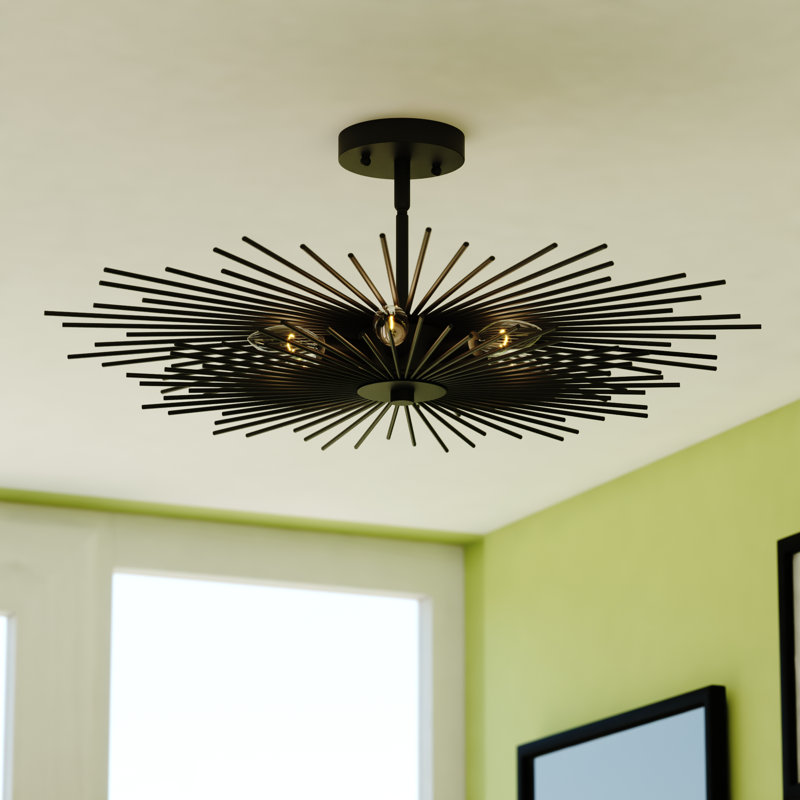 Plafonnier semi-encastré Karissa, Noir mat, H 9,5 po x l 16 po x P 16 po