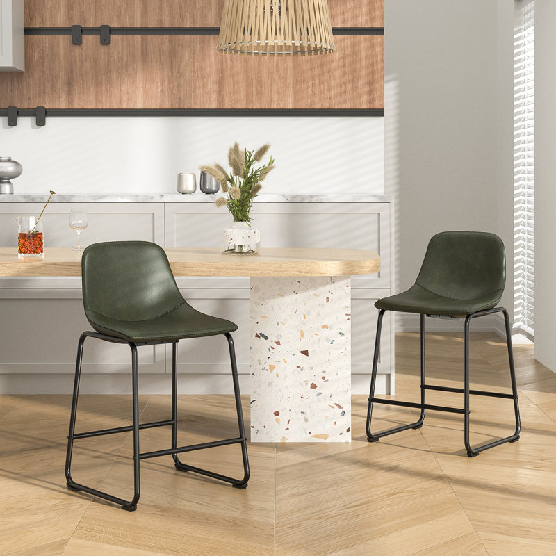 Tabourets de bar en cuir Parveena, Vert, 2, Tabouret de comptoir (siège d'une hauteur de 24 p