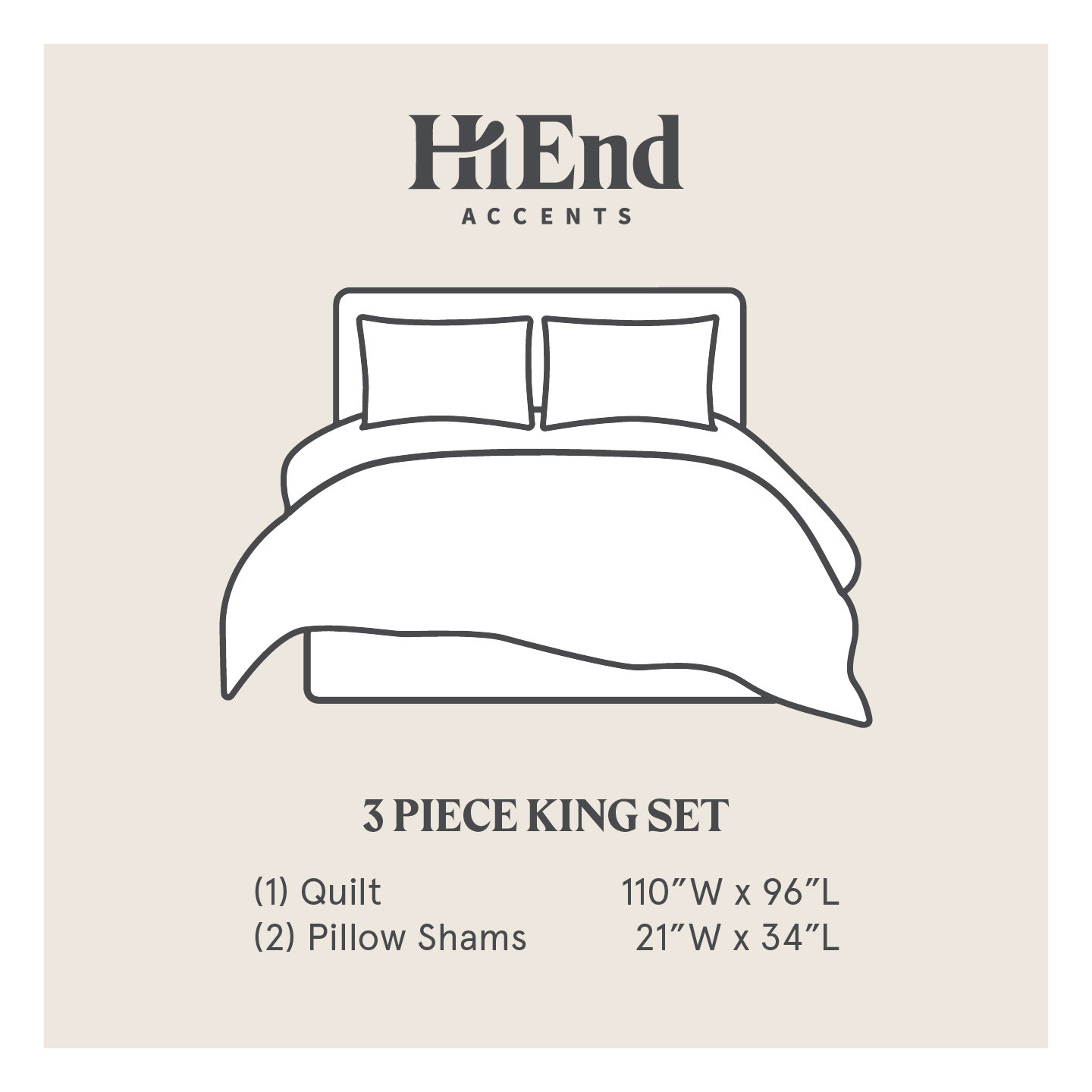 Eucalyptus Pintuck Silky Soft Modern Contemporary Quilt Set, Ivory, King Quilt + 2 King Shams