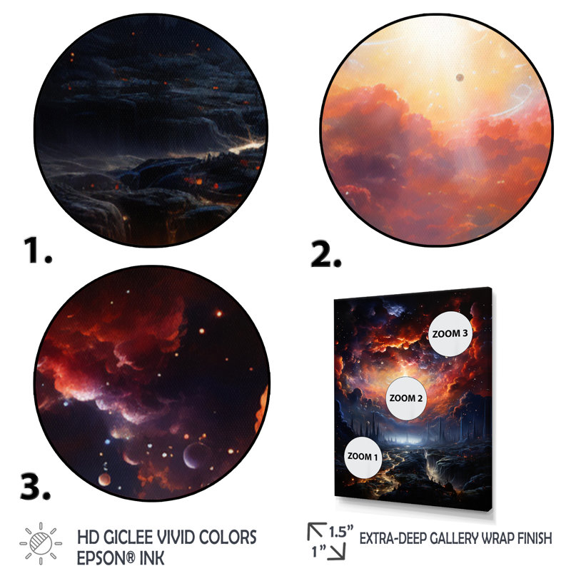 Galaxy Celestial Fireworks III, reproduction d'art sur toile encadrée, H 32 po x l 16 po x P 1 po, Cadre noir