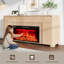 Meuble télé avec foyer électrique de 107 cm (42 pouces), compatible avec les téléviseurs jusqu'à 203 cm (80 pouces), coins arrondis et base renforcée, chêne naturel-254093888