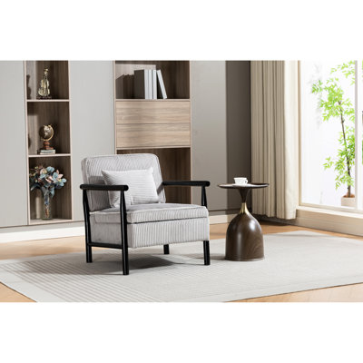 Fauteuil de lecture, fauteuil de rangement rembourré de style moderne du milieu du siècle, fauteuil d'appoint pour chambre, velours côtelé gris antique, rembourrage en mousse haute densité, profondeur 84 cm, largeur d'emballage 62 cm, hauteur d'accoudoir 33 cm