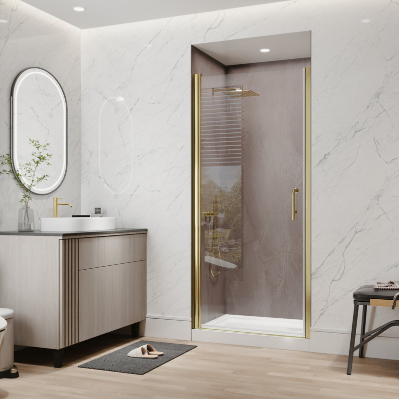 34"-36"W X 72"H Semi-Frameless 180° Rotatable Pivot Shower Door With 1/4 Inches Tempered Glass, Brushed Gold