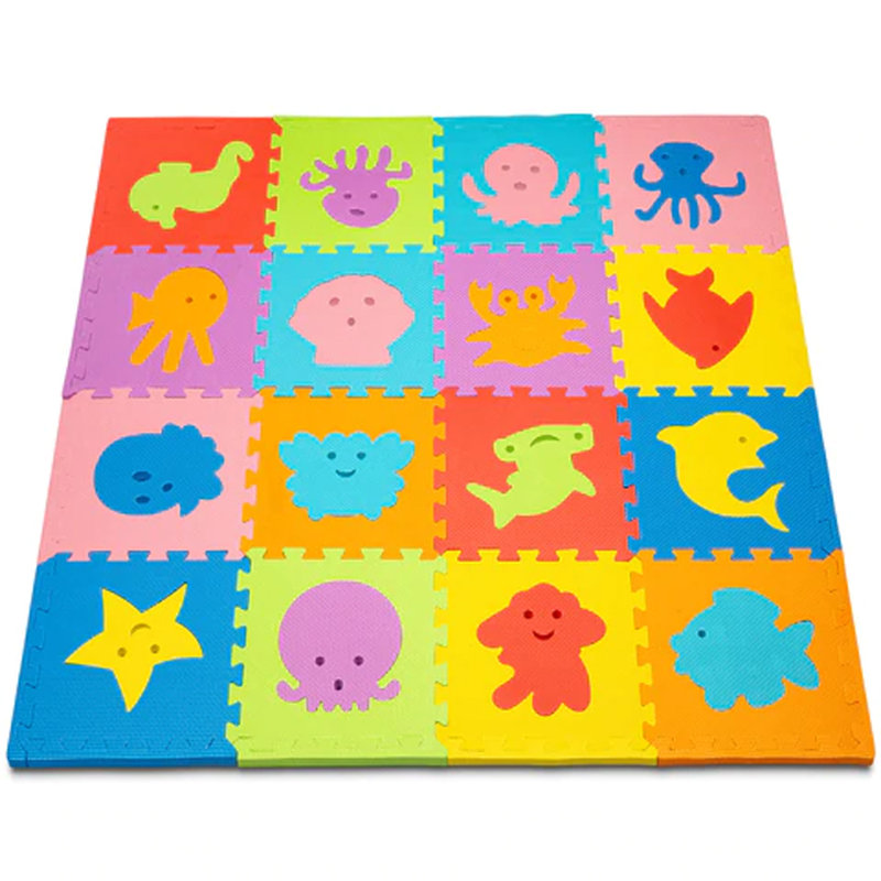 ToyVelt Interlocking Puzzle Floor Foam Playmat | 12x12 16 Tiles - Interlocking Animals Play Mat – Educational Large Puzzle Foam Floor Tiles for Crawling, Exercise, Playroom, Play Area
