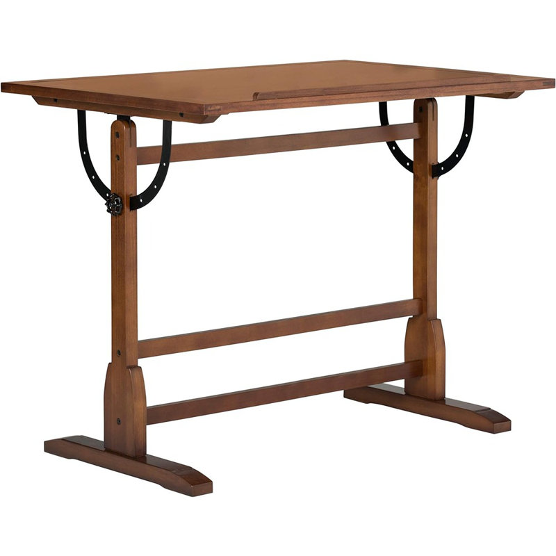 Gumesindo Solid Wood Top Drafting Table, Rustic Oak, 34.25" H x 42" W x 30" D