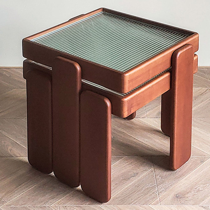 Table basse en bois massif avec verre, Brun / transparent, Brun