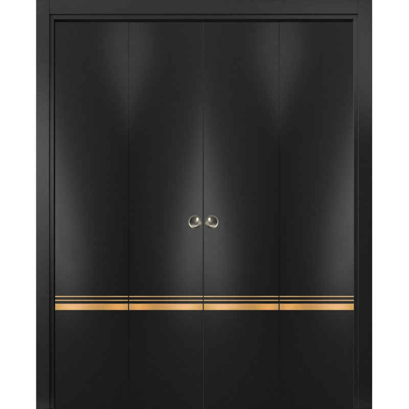 Porte pliante à panneaux en bois, Noir mat, 96 po x 80 po