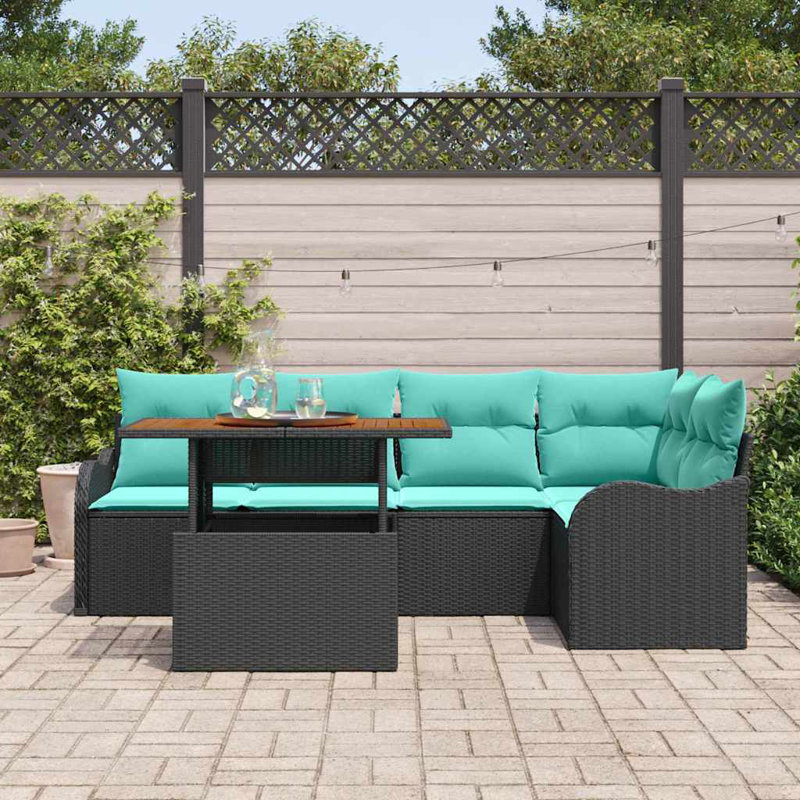  Ensemble de canapé de jardin manuel 6 pièces noir et bleu 100 x 55 x 73 cm, Coussin bleu / cadre noir