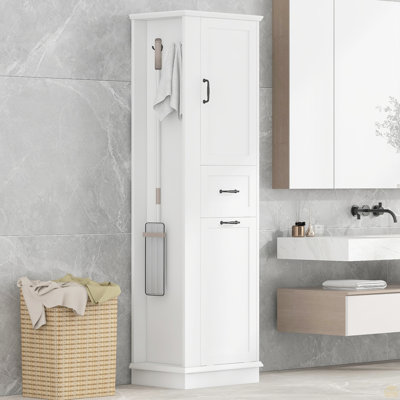 Modern Tall Storage Cabinet – Tilt-Out Compartment, Adjustable Shelves, 80LBS Capacity, Soft-Close Hinges