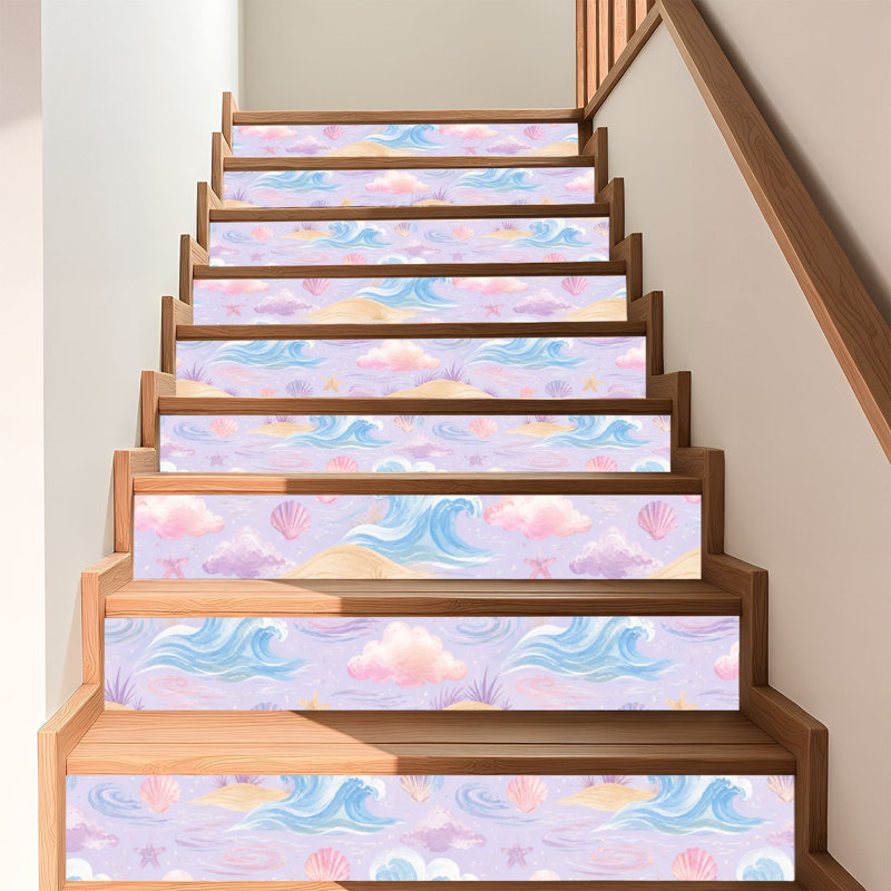 Papier peint adhésif tropical avec papier de couleur pastel, rose pastel, bleu, mauve, bleu, moelleux, plage de nuages