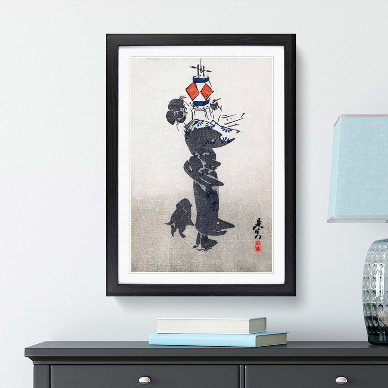 Hanging Lantern by Shibata Zeshin - Picture Frame Painting Print, 65cm H x 48cm W x 2cm D, Black Framed