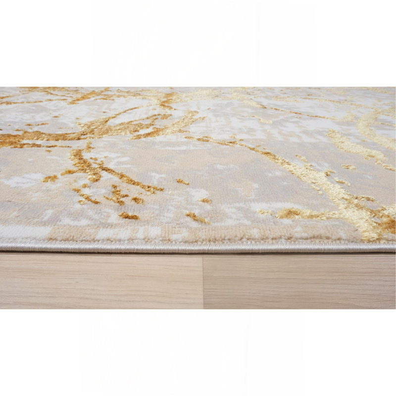 Tapis beige et gris à motif abstrait Penina, Rectangle 5 pi 3 po x 7 pi 7 po