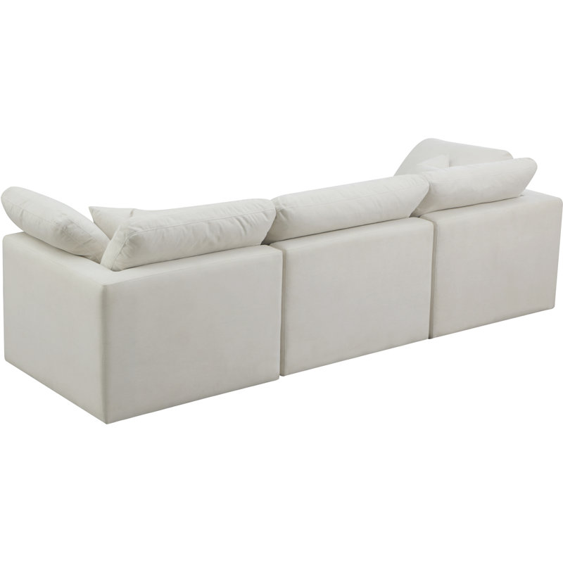 Canapé modulaire à accoudoirs carrés en velours de 105 po Atis, Velours crème
