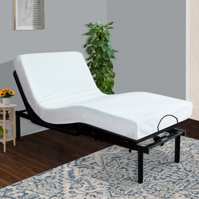 Base de lit réglable de 12 pouces avec inclinaison de la tête et des pieds, port USB, bouton plat, pieds à visser, noir