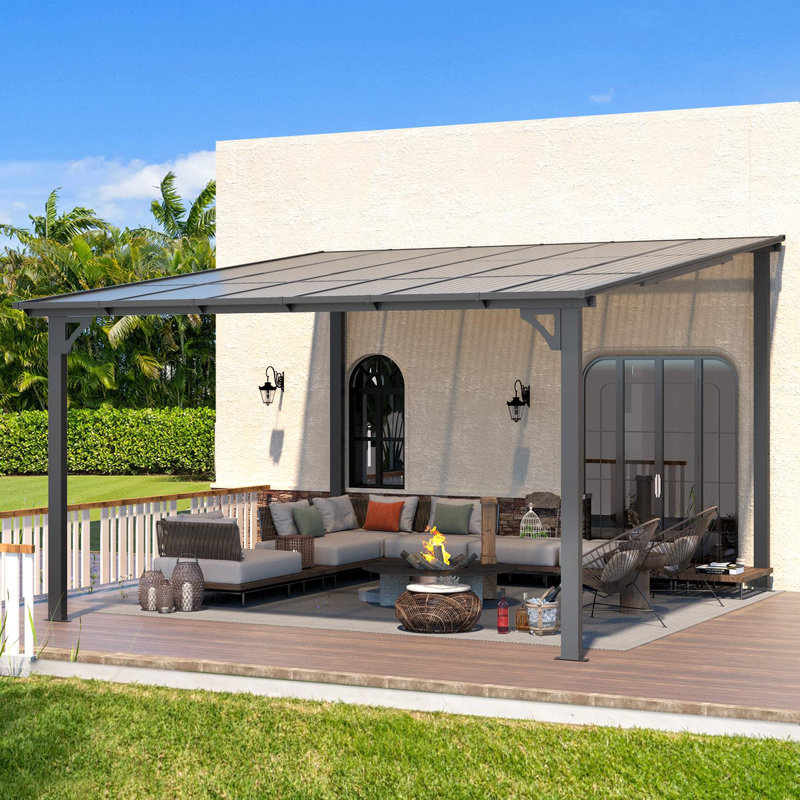 Mandalc Aluminum Pergola with Canopy, Black, 365.76cm x 365.76cm