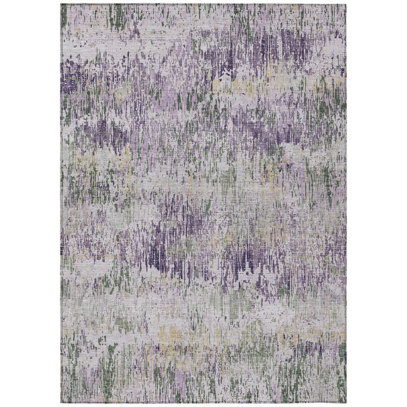 Lavender and Green Flat Woven Synthetic Washable Rug