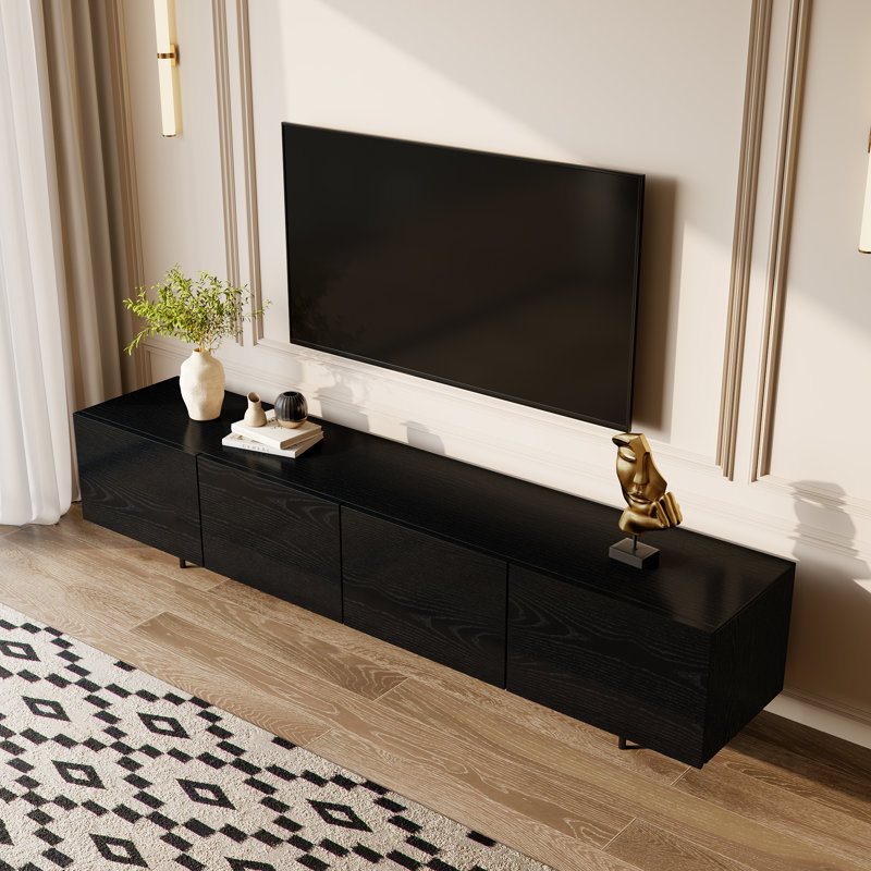 Crédence de rangement pour meuble télé 4 portes Modern, H 21,7 po x l 86,6 po x P 15,2 po, Noir