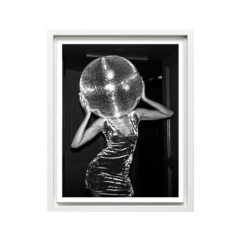 Tête de boule disco No1, Affiche, H 12 po x l 16 po, Encadrement brun