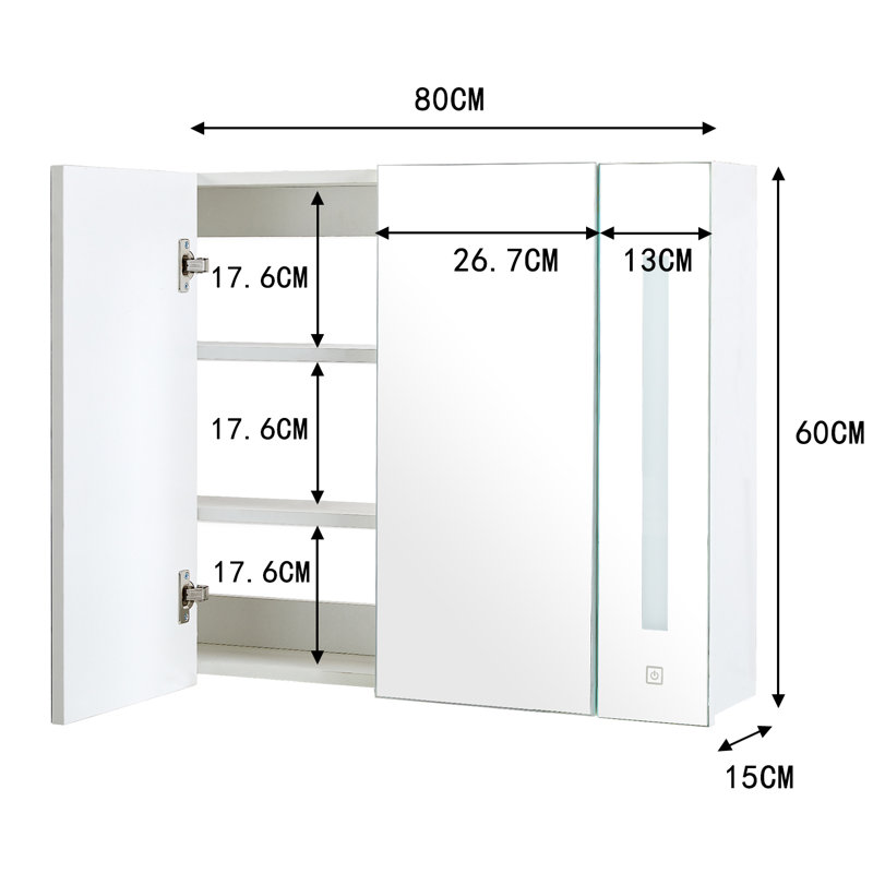 W 600mm H Surface Framed Medicine Cabinet Mirror Adjustable