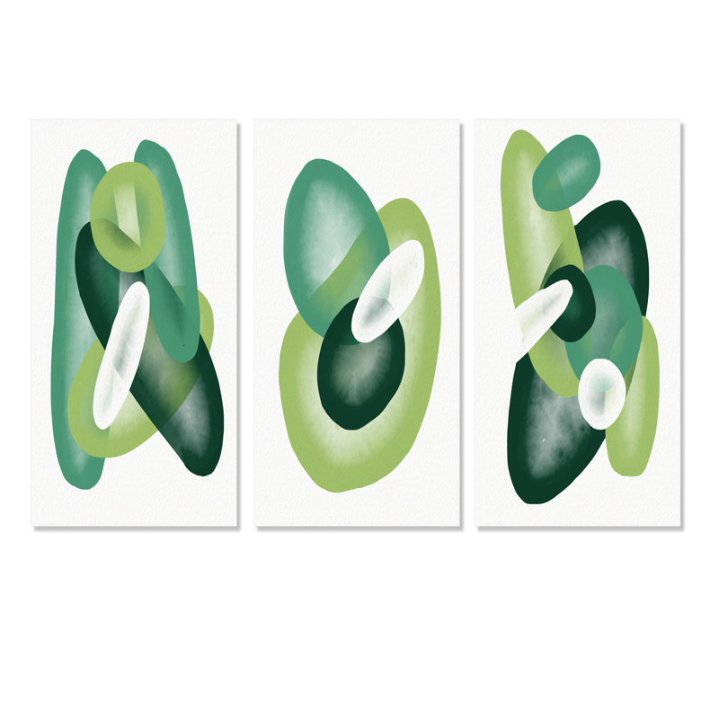 Minimalistic Abstract Shapes In Retro Gradients XI - Mid-Century Modern Art Set Of 3 Pieces, 20" H x 36" W