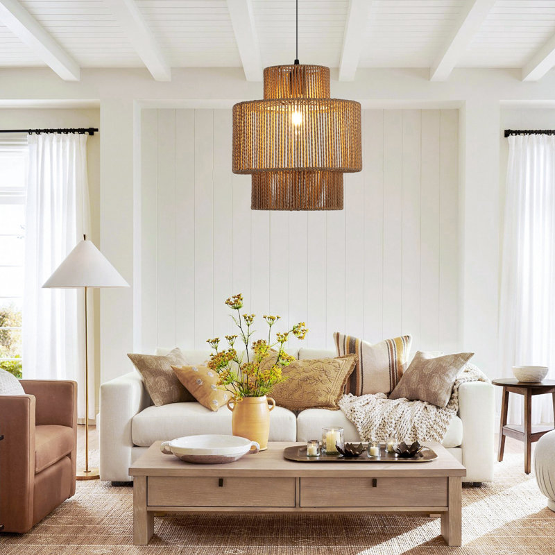 Luminaire suspendu en raphia tissé bohémien à 1 lumière Highwoods