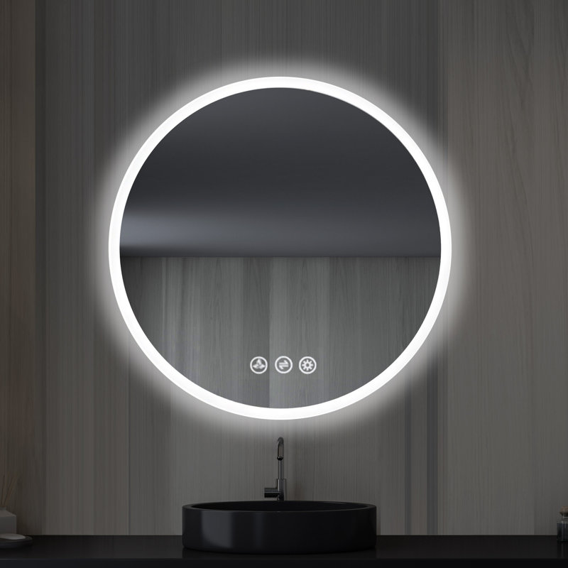 Portsmouth LED Lighted Bathroom Mirror with Defogger – Wall-Mounted Vanity Mirror with Touch Control, Dimmable Lighting & Adjustable Color Temperature