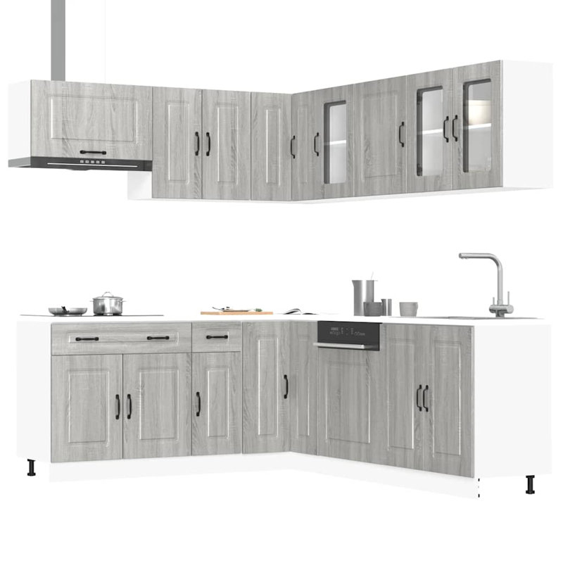 Kalmar Kitchen Cabinet Set, Grey Sonoma