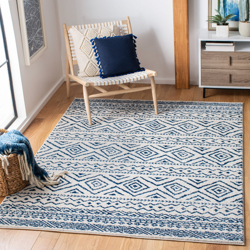 Tapis bleu marine / ivoire Strout, Rectangle 10 pi x 13 pi