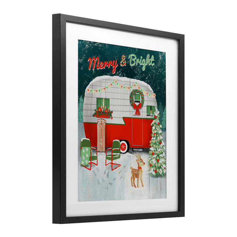 «Merry & Bright Camper», reproduction imprimée sous verre, conception de Jilly Jack Designs, Cadre noir minuit