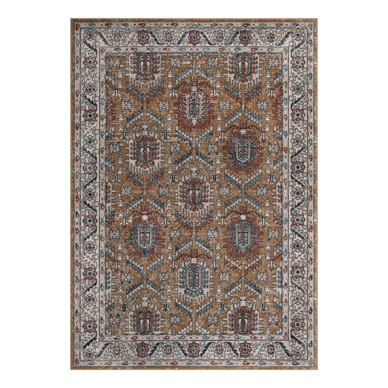 Weingartner Performance Mustard Yellow/Ivory/Blue Rug, Rectangle 7'1" x 10'