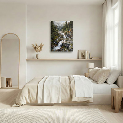 Art mural sur toile à niveaux avec cascade qui coule sur des rochers moussus