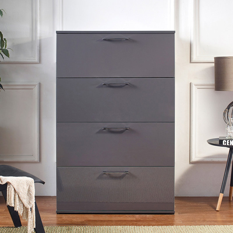 Victoriah 31.5'' W 4 - Drawer Dresser, Glossy Dark Gray