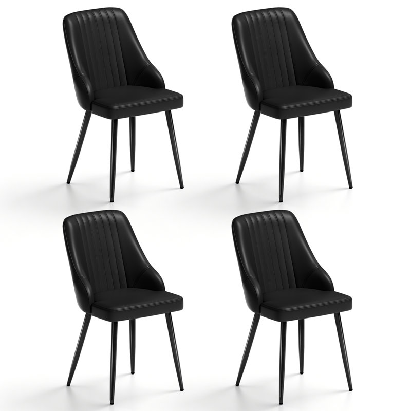 Upholstered Side Chair in Black, 4, Black
