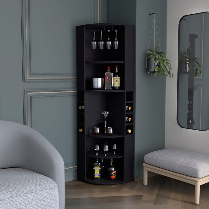 Bar d'angle avec cinq tablettes, huit casiers à bouteilles, Noir