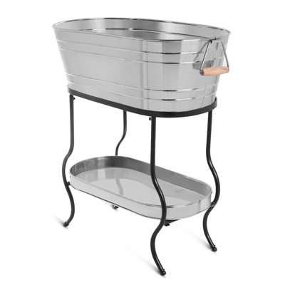 Adwick Stainless Steel Beverage Tub Steel Galvanized Beverage Tub with Stand and Drip Pan Tray - Oval shape (Large Size) by MG Decor - Madhu Collection