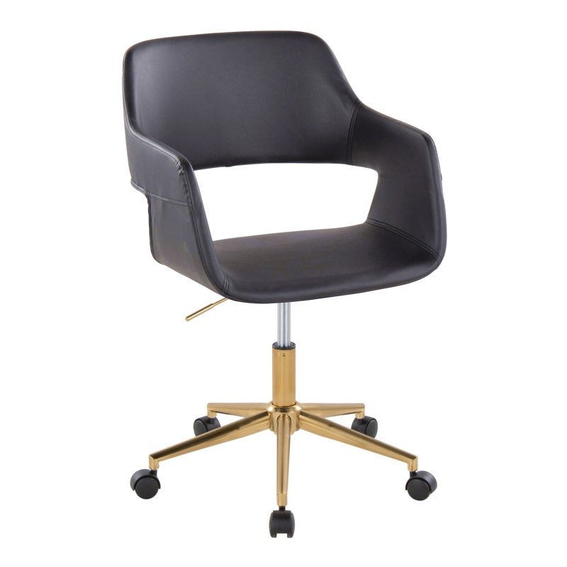 Chaise de travail contemporaine en métal doré et similicuir, Noir, Doré