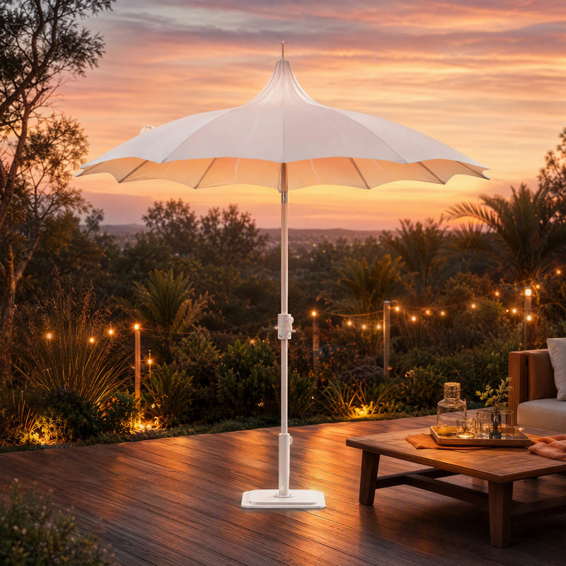 Parasol de patio 9 pi avec système de pivotement à 360 ° à bouton-poussoir, inclinaison de 30 ° (base non incluse)