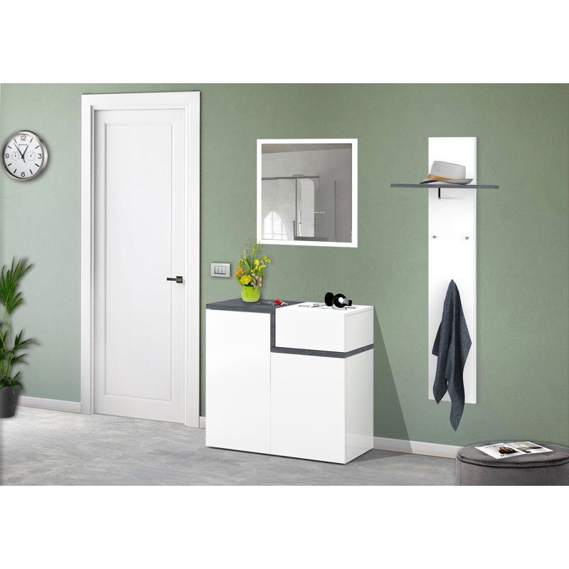 Haines 16 Pair Shoe Storage Cabinet, Glossy White/Slate