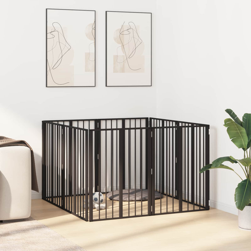  Dog Gate Black Galvanised Steel Enclosure Indoor Pen Minimalist Pet
