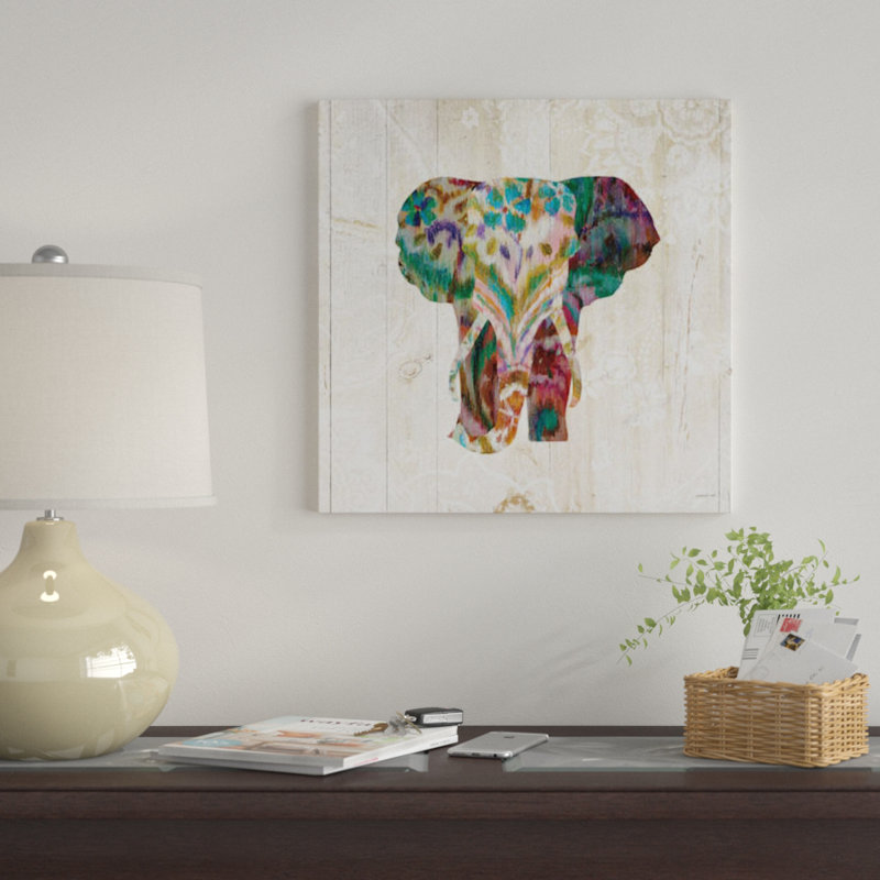 «Boho Paisley Elephant III», impression sur toile, H 48 po x l 48 po x P 1,5 po, Toile tendue, Pas de tapis