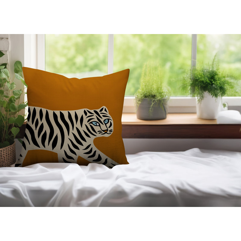 Oreiller carré intérieur / extérieur Gigi Tiger, H 16 po x l 16 po, Orange
