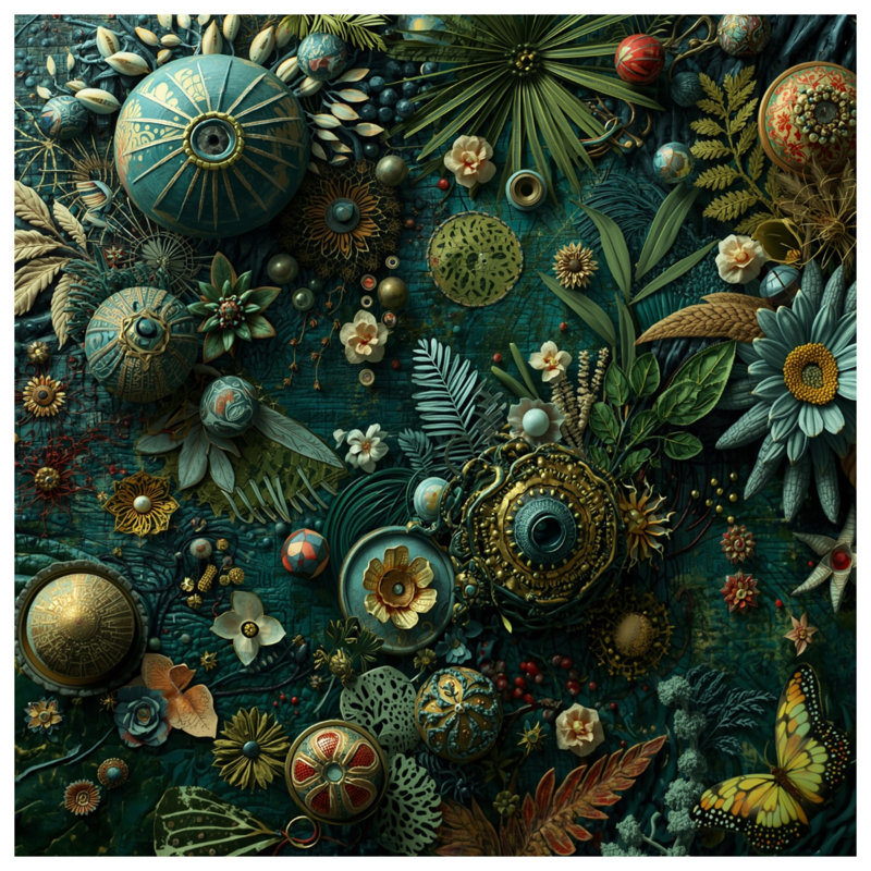 Rideaux de douche Intricate Botanical Collage, L 70 po x H 72 po