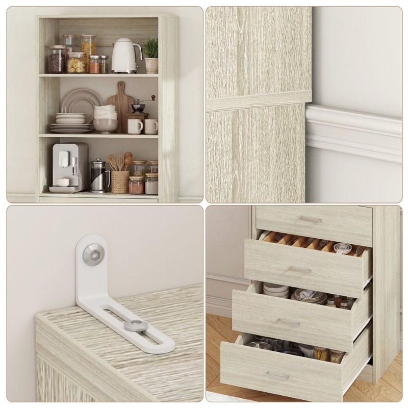 80" H Kitchen Pantry Cabinet With Drawers, Washed Oak