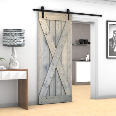 84'' Solid Wood Paneled Painted without Installation Hardware Kit Barn Door