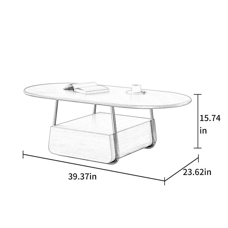 Table basse élégante, H 15,74 po x l 39,37 po x P 23,62 po, Crème, crème