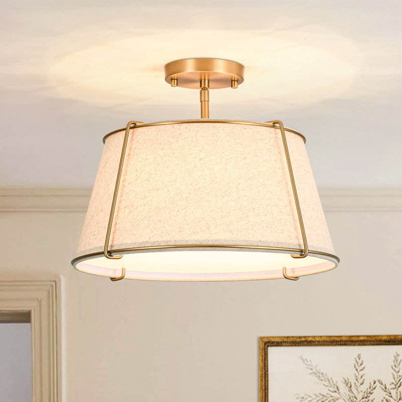 Nyjel Classical 4 - Light Linen Tapered Drum Semi Flush Mount, Brass, Beige
