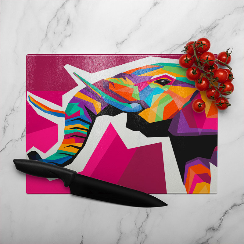 illustration of Elephant head in WPAP style Designer Glass Chopping Board