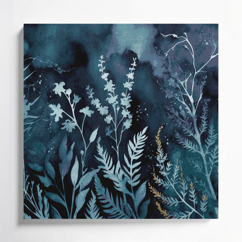 «Botanical Watercolor Botanical Silhouettes», art mural sur toile grise, H 12 po x l 12 po